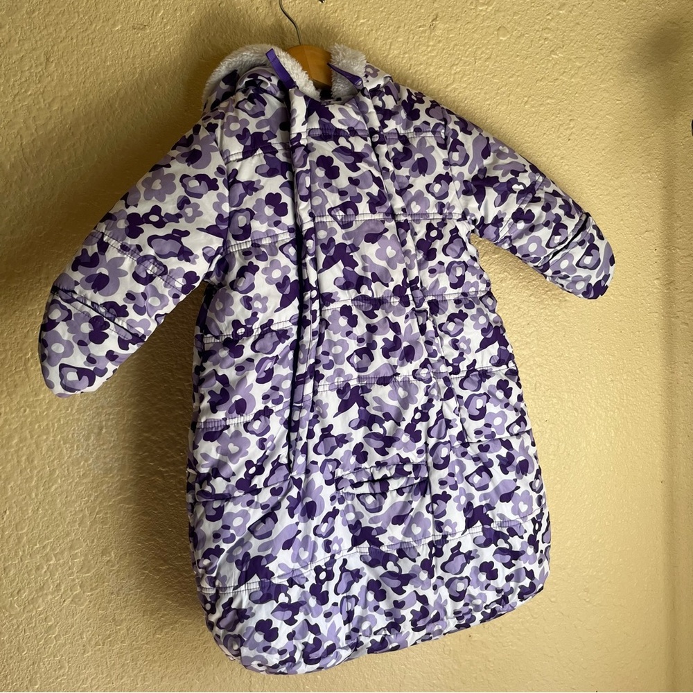 Purple Floral Puffer Kids Coat with Hood